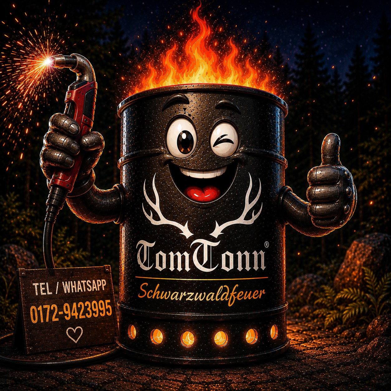 TomTonn Feuertonne mit Feuer und Plasmaschneider